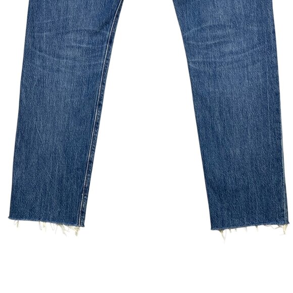 Levis Womens 501 Jeans 28 Blue Irregular Blue Raw Cuffs Mid Rise Straight Leg - Picture 10 of 12